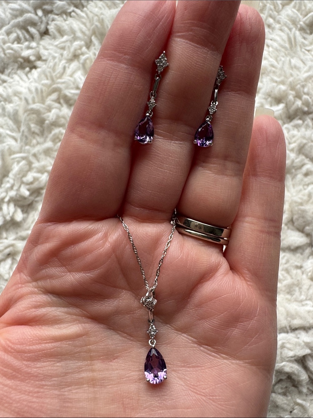 Sterling Silver Amethyst and Diamond Set